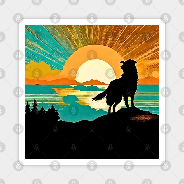 Border Collie Vintage Sunset Magnet by Doodle and Things