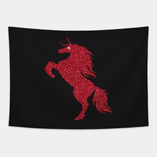 Red Faux Glitter Magical Rearing Unicorn Tapestry