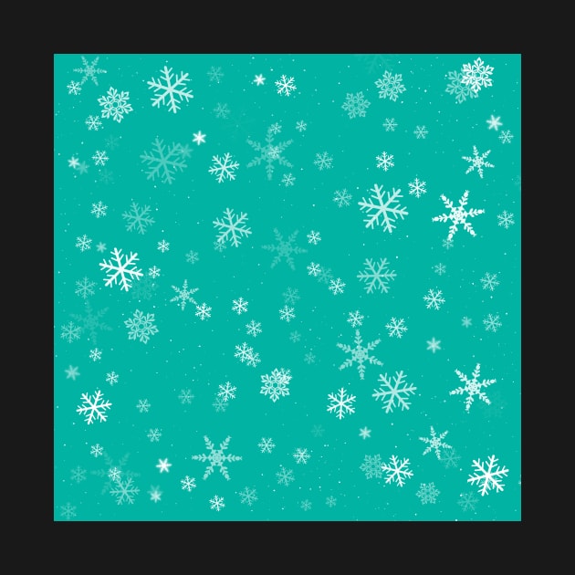 White and Turquoise Snowflake Winter Pattern by OneLook