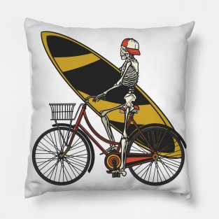 Surfer Skeleton on a Bike Pillow