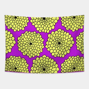 Large Flowers Print - Yellow Purple Tapestry