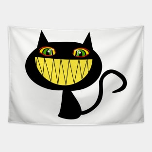 Vintage Halloween Smiling Black Cat Tapestry