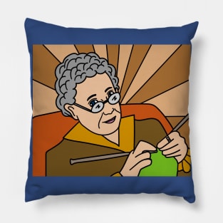 Grandma At The Knitting Hobby Crocheting Pillow