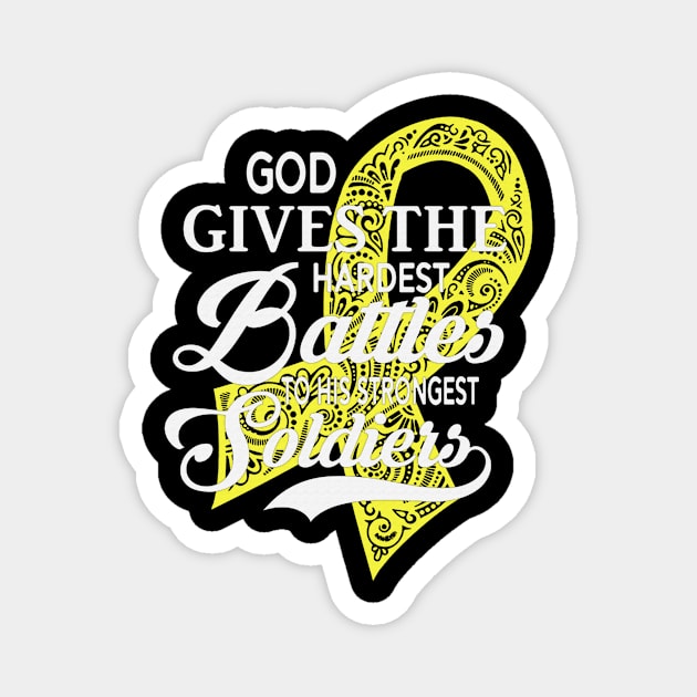 God Gives The Hardest Battles Strongest Soldiers Testicular Cancer Awareness Peach Ribbon Warrior Magnet by celsaclaudio506