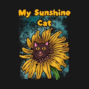 My Sunshine Cat Green Blue Background Sunflower T-Shirt