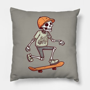 Skateboarding Skeleton in Casual Tee Pillow