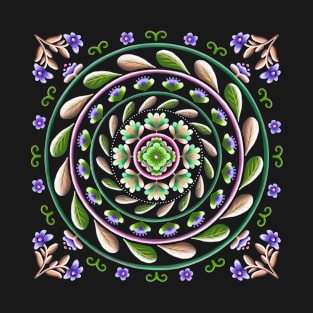 Botanical Mandala on Green T-Shirt