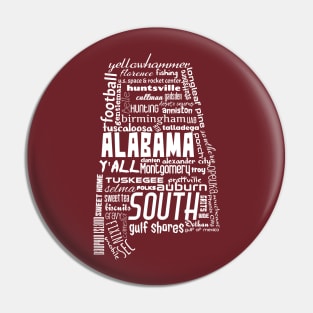 Alabama State Pride Word Cloud - White Pin