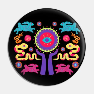 Colorful Evil Eye Symbol with Animals and Flowers Pin