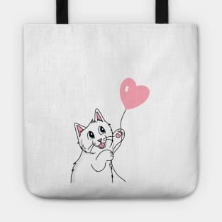 Sweet white cat with heart balloon Tote