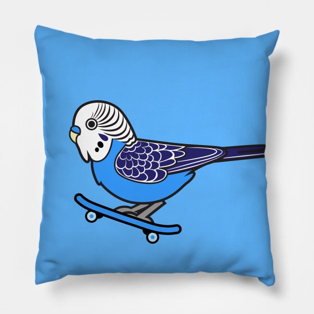 Blue Skateboarding Budgie Pillow by Sunny Saturated