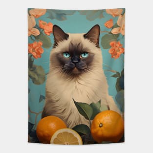 Retro Vintage Citrus Himalayan Cat Design | Unique Art Print Tapestry