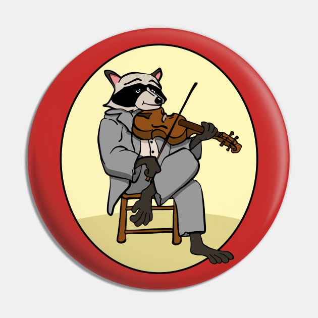 Funny Raccoon Playing Fiddle Violin Pin by Huhnerdieb Apparel