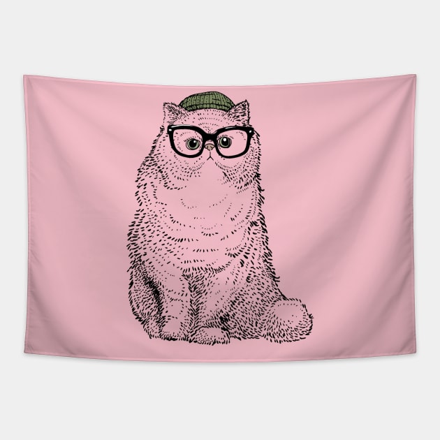 Hipster Cat Cat Tapestry by huebucket