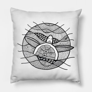 Sea turtle in black ink Pillow