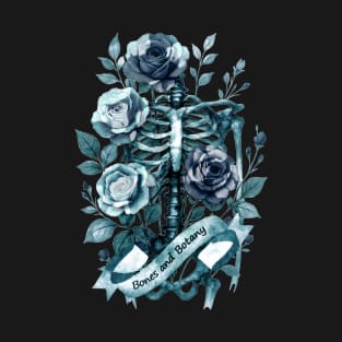 Blue Floral Anatomy: A Ribcage Full of Watercolor Roses , Bones and Botany, Anatomy Art, ribcage full of sunflowers and leaves T-Shirt