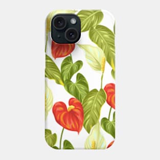 Cute Colorful Floral Leaves Pattern on White Phone Case