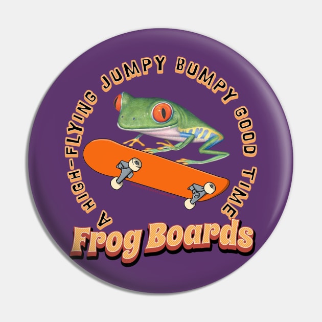 Funny Cute Red Eyed Tree Frog Riding Skateboard Pin by Danny Gordon Art