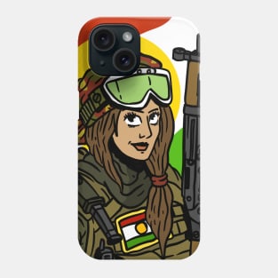 flag of kurdistan with a kurdish YPG soldier. proud kurds. Phone Case