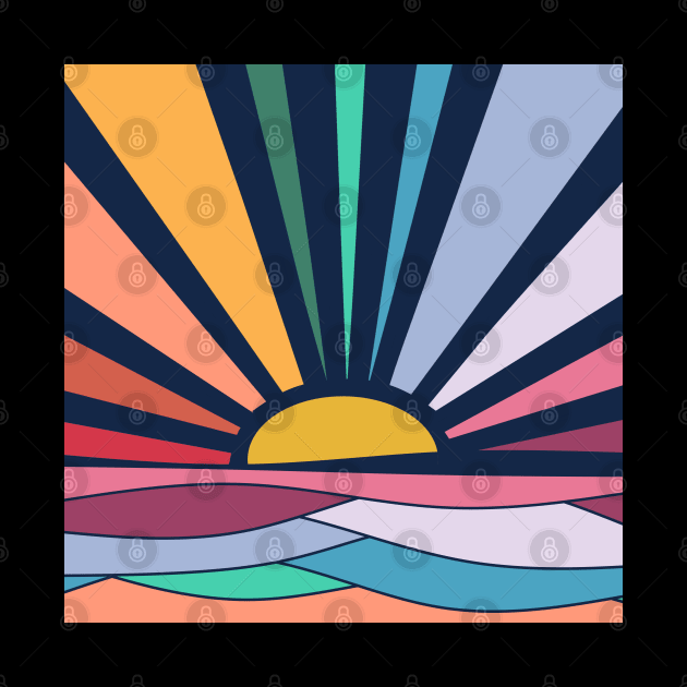 Rainbow Sunrise Sunrays Vintage Boho Sunrise Waves by Timeforplay