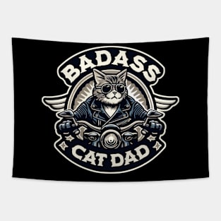 Badass Cat Dad - Motorcycle Cat Adventure Design Tapestry