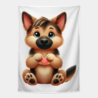 Valentine German Shepherd Dog Giving Heart Hand Sign Tapestry