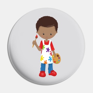 African American Boy, Painter, Paint Artist, Brush Pin