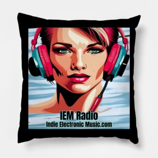 Synthwave Retrowave Girl In Headphones - IEM Radio Design Pillow