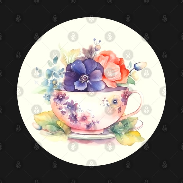 Whimsical Teacup with Flowers by get2create