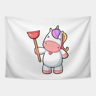 Kawaii unicorn holding plunger Tapestry