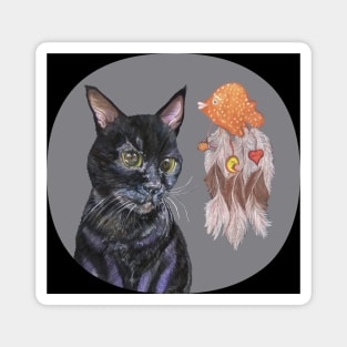 Portrait of the Black Cat with a Dream Catcher Magnet