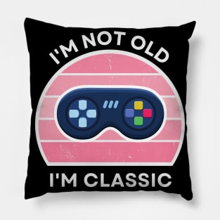 I'm not old, I'm Classic | Game Controller | Retro Hardware | Vintage Sunset | Gamer girl, '80s '90s Video Gaming Pillow