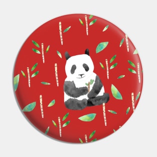 Watercolor Pandas and sugar cane on deep forest green Pin