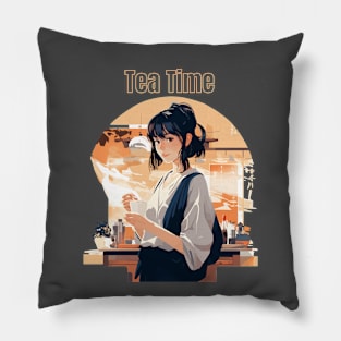 Tea Time Girl T-Shirt Pillow