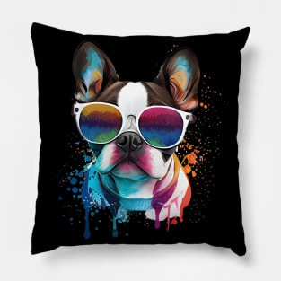 Colourful cool French Bulldog (pug) dog with sunglasses. Pillow