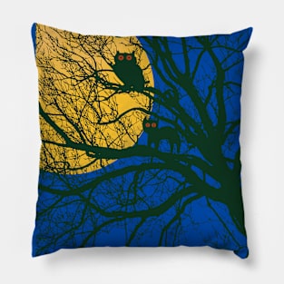 A cat and an owl at night Pillow