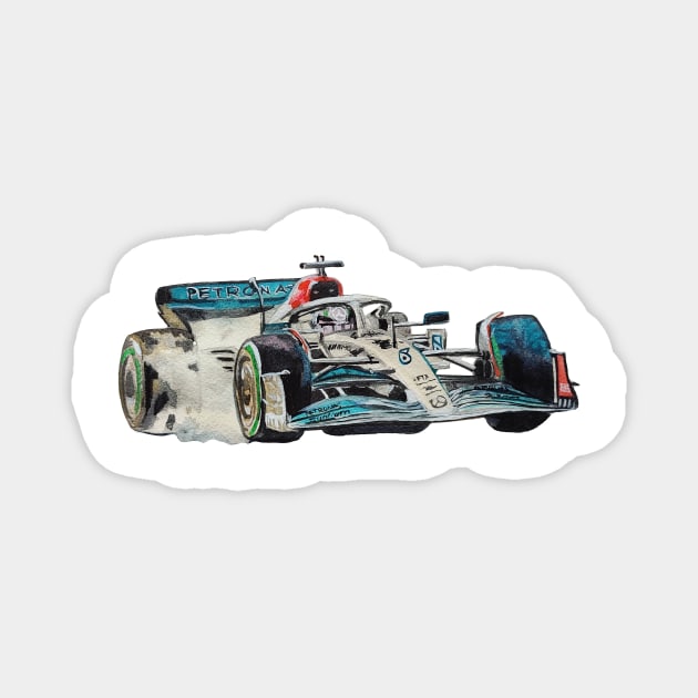 Racing Car in watercolours pattern illustration, Formula 1 watercolours Magnet by Ala Lopatniov