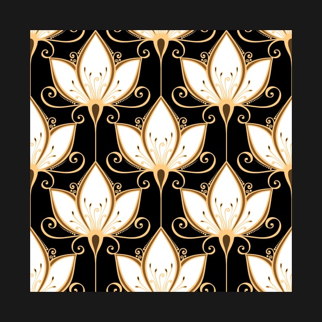 Art deco Lotus Golden tile pattern by redwitchart