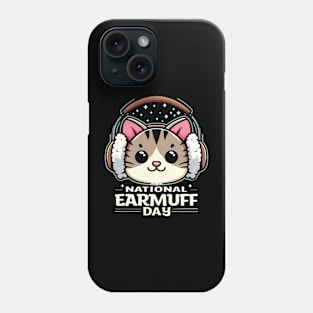 Purrfectly Warm: Celebrate National Earmuff Day with a Cute Cat! Phone Case