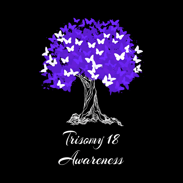 Trisomy 18 Awareness Blue Ribbon Tree With Butterflies by MerchAndrey