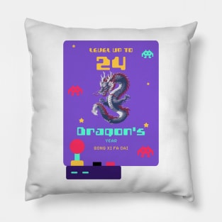 Level Up to 2024: Pixel Dragon's Retro Year Tee Pillow