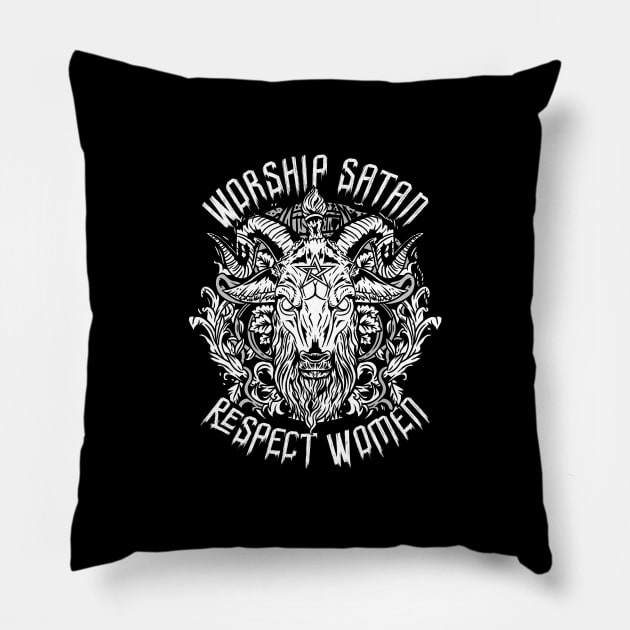 Worship Satan Respect Women - Satanic Baphomet Occult Pillow by biNutz