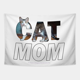 CAT MOM - grey and white tabby cat oil painting word art Tapestry