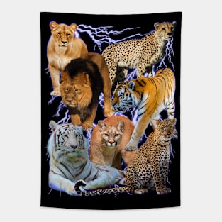 BIG CATS and Lightning Retro 90's 2000's Very Cool Animals Tapestry