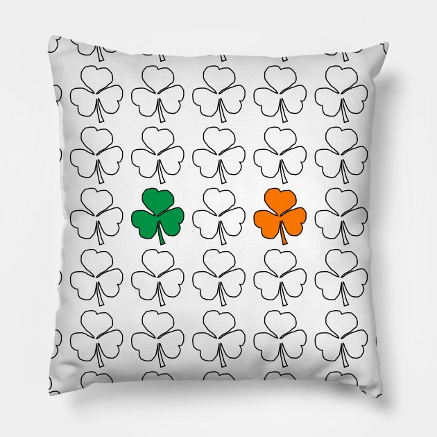 St Patricks Day Shamrock Pattern with Green White Orange Pillow by ellenhenryart