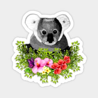 Cute Koala with Flowers and Butterfly Magnet