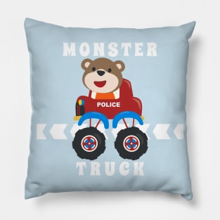 Cartoon vector of monster truck with little animal driver. Pillow