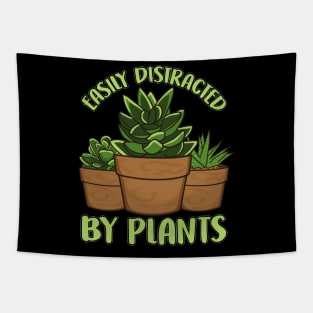 Funny Easily Distracted By Plants Gardening Pun Tapestry