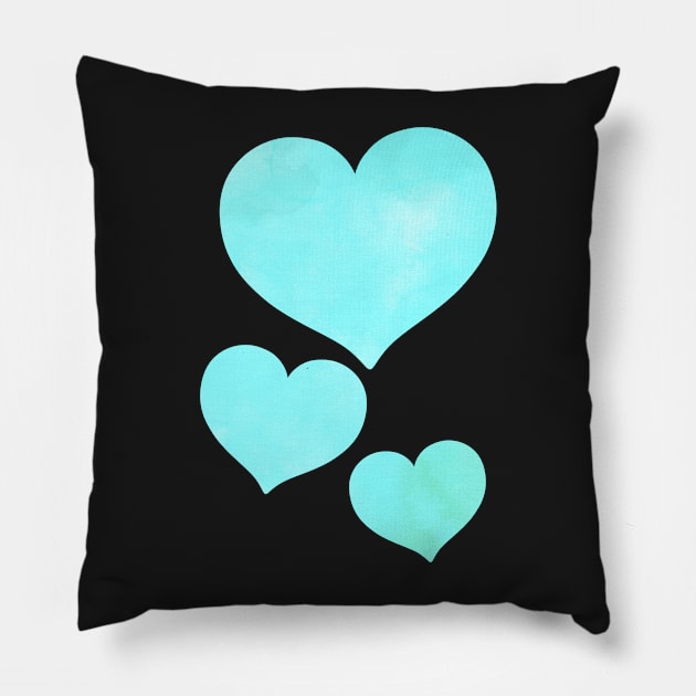 Blue Watercolor Hearts Pillow by BiscuitSnack