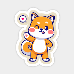 Cute Shiba Inu Dog Waving Hand Cartoon Magnet